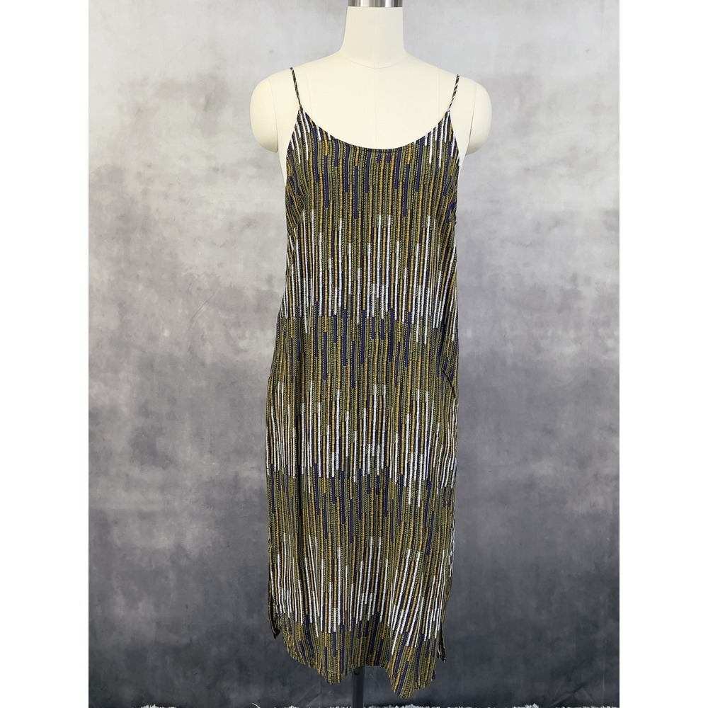 H&M Olive, Navy & White Striped Midi Slip Dress